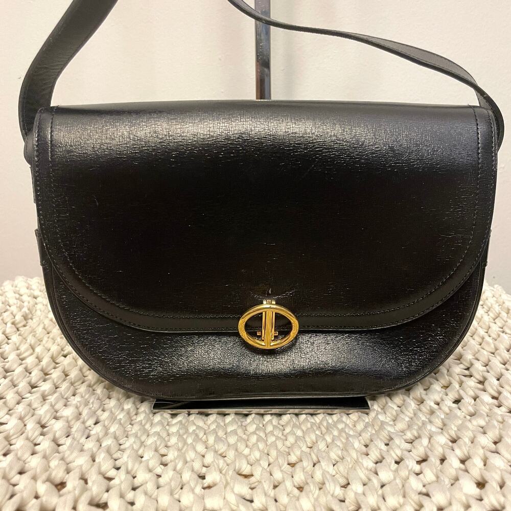 Christian Dior Crossbody Bag Black Vintage Logo Quiet Luxury Etched Leather - Picture 2 of 13